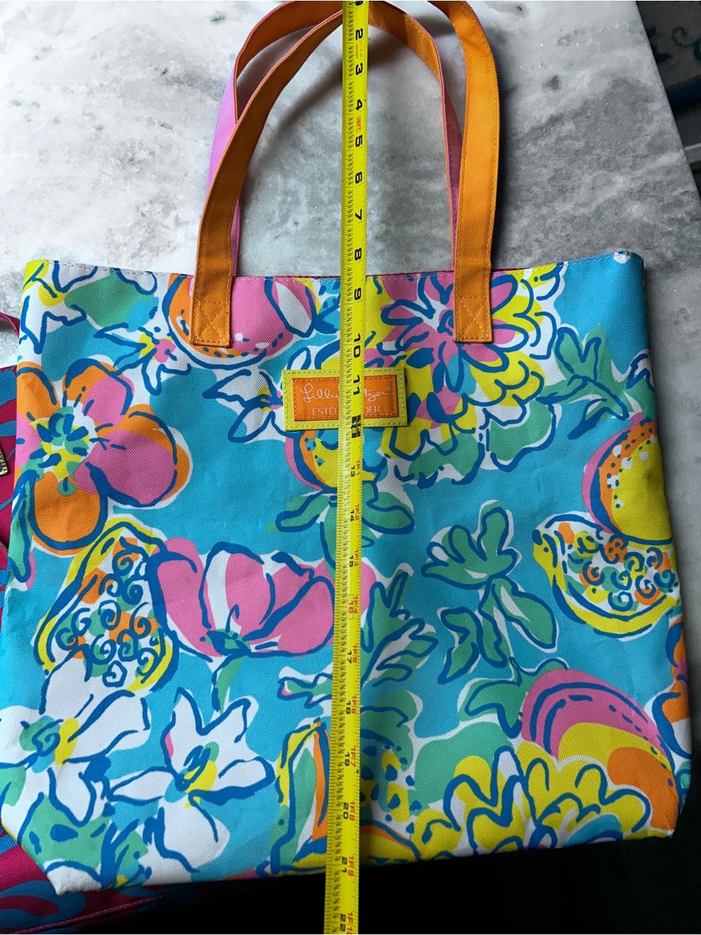 Set of 2 Lilly Pulitzer Blue & Magenta Floral and Shell Print Tote - Picture 6 of 7
